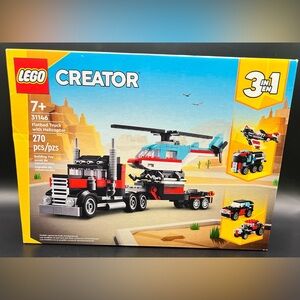 LEGO Creator 3-in-1 Flatbed Truck/Helicopter Set - Red, Black, and‎ Blue,sealed